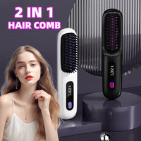 City Choice™2 In 1 Straight Hair Comb Wireless Hair Straightener Brush Hair Fast Heating