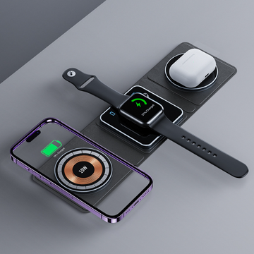 City Choice™ 3 IN 1 Magnetic Folding Wireless Charger Station For IPhone Transparent Fast Charging