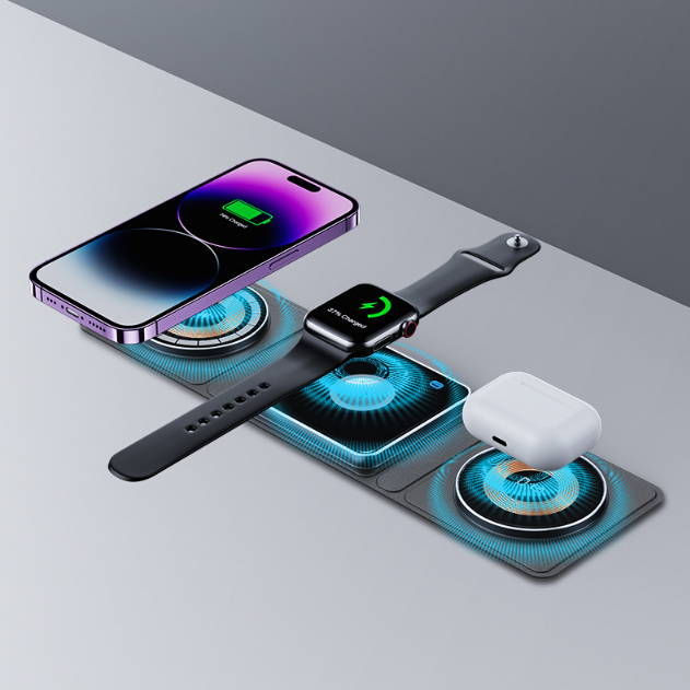 City Choice™ 3 IN 1 Magnetic Folding Wireless Charger Station For IPhone Transparent Fast Charging