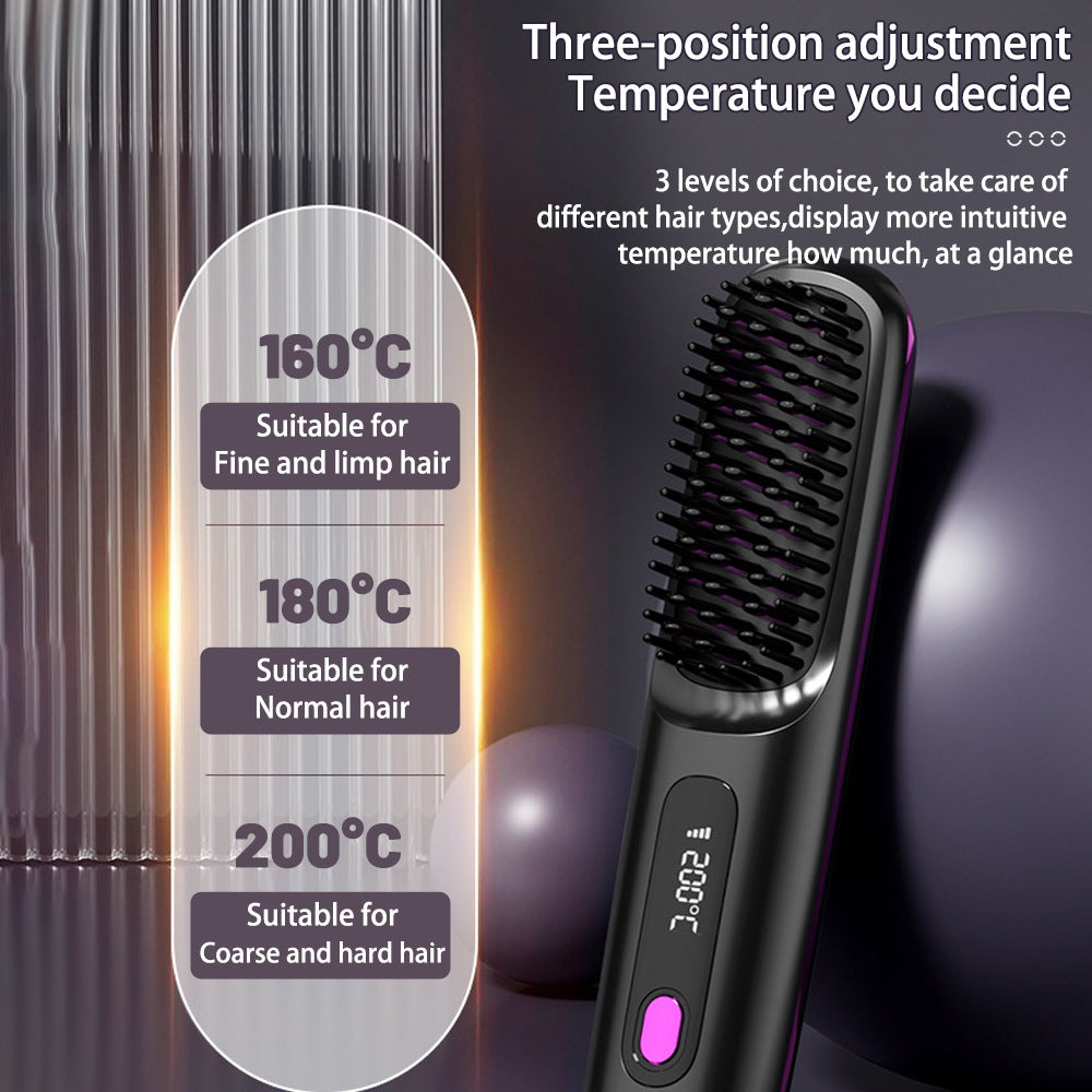 City Choice™2 In 1 Straight Hair Comb Wireless Hair Straightener Brush Hair Fast Heating